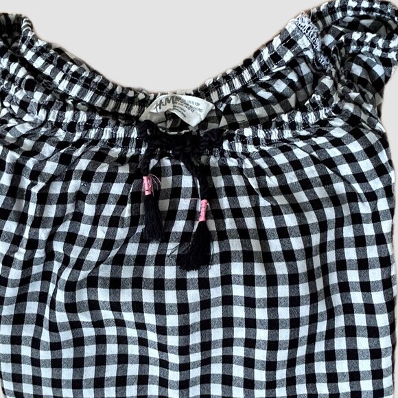 H&M BLACK & WHITE CHECKERED PEASANT STYLE PULLOVER BLOUSE GIRLS SIZE 12-13 - Picture 6 of 7